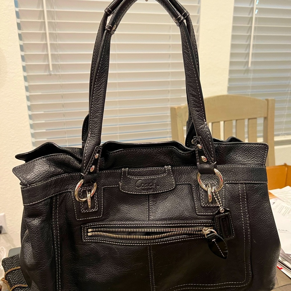 Coach Penelope Black Handbag Shoulder Bag Ruffle Pebbled Leather EUC!!